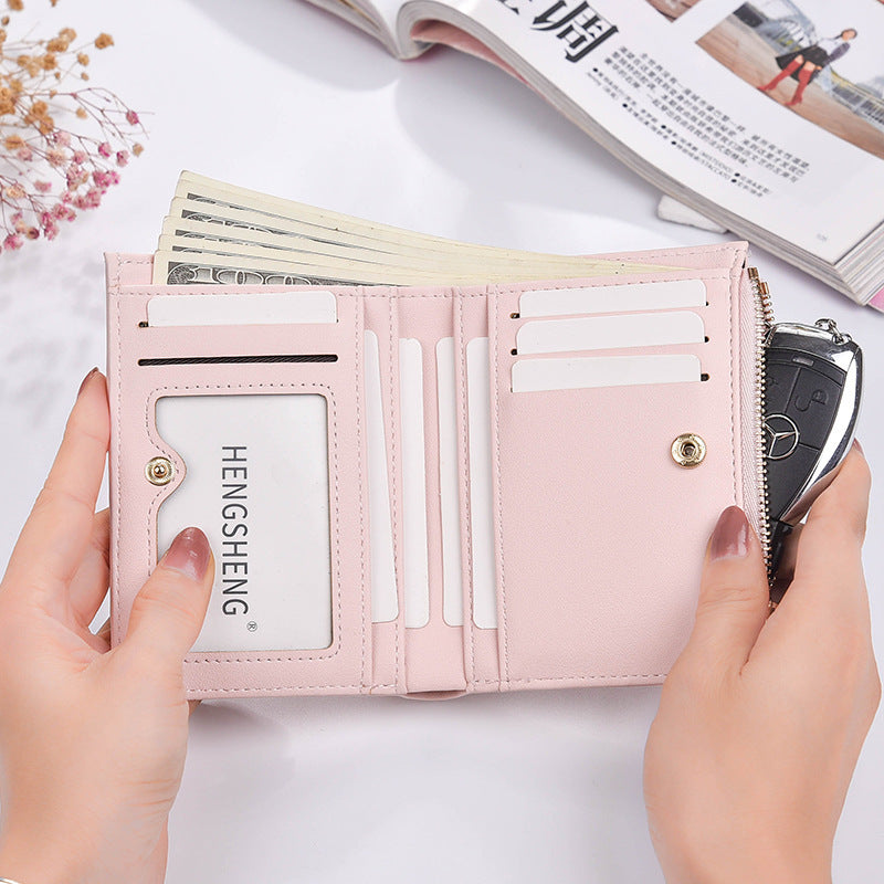 Banabanma New Women's Wallet Japanese And Korean Buckle Simple Multi-card Slot Two-fold Coin Purse Multi-functional Card Holder