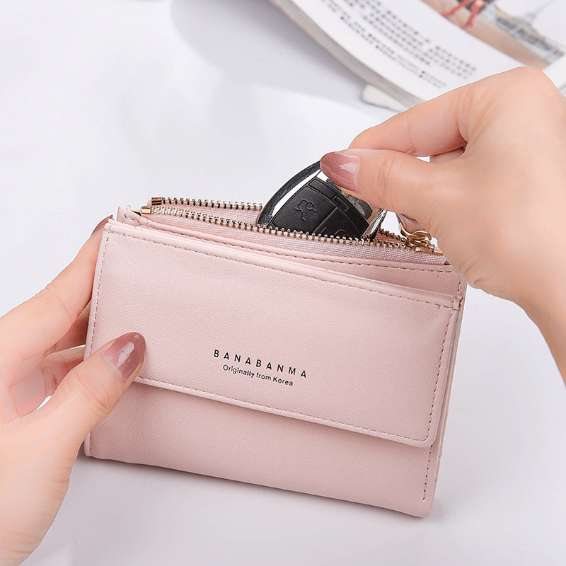 Banabanma New Women's Wallet Japanese And Korean Buckle Simple Multi-card Slot Two-fold Coin Purse Multi-functional Card Holder