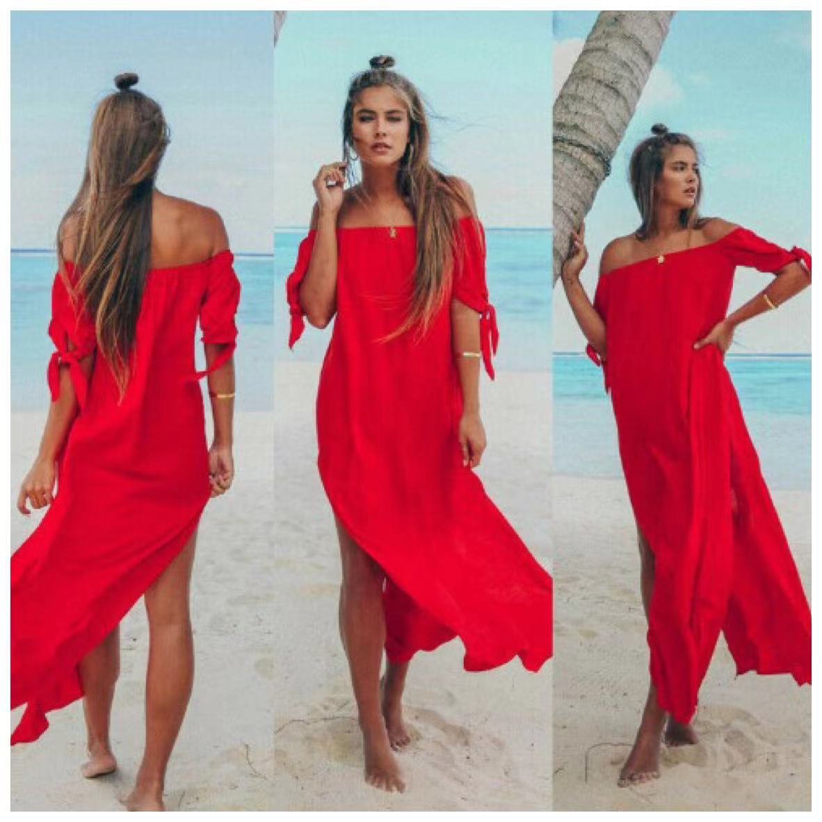 Women's Beachwear Long Top Off Shoulder Bikini Dress