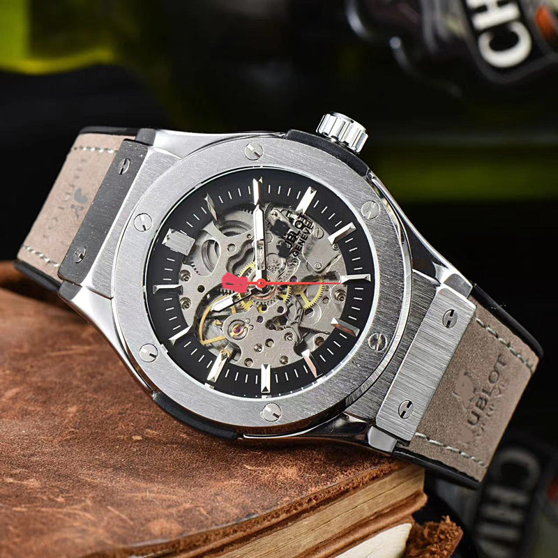 Classic European Atmospheric Round Dial Business Men&#039;s Fully Automatic Hollow Manipulator Watch